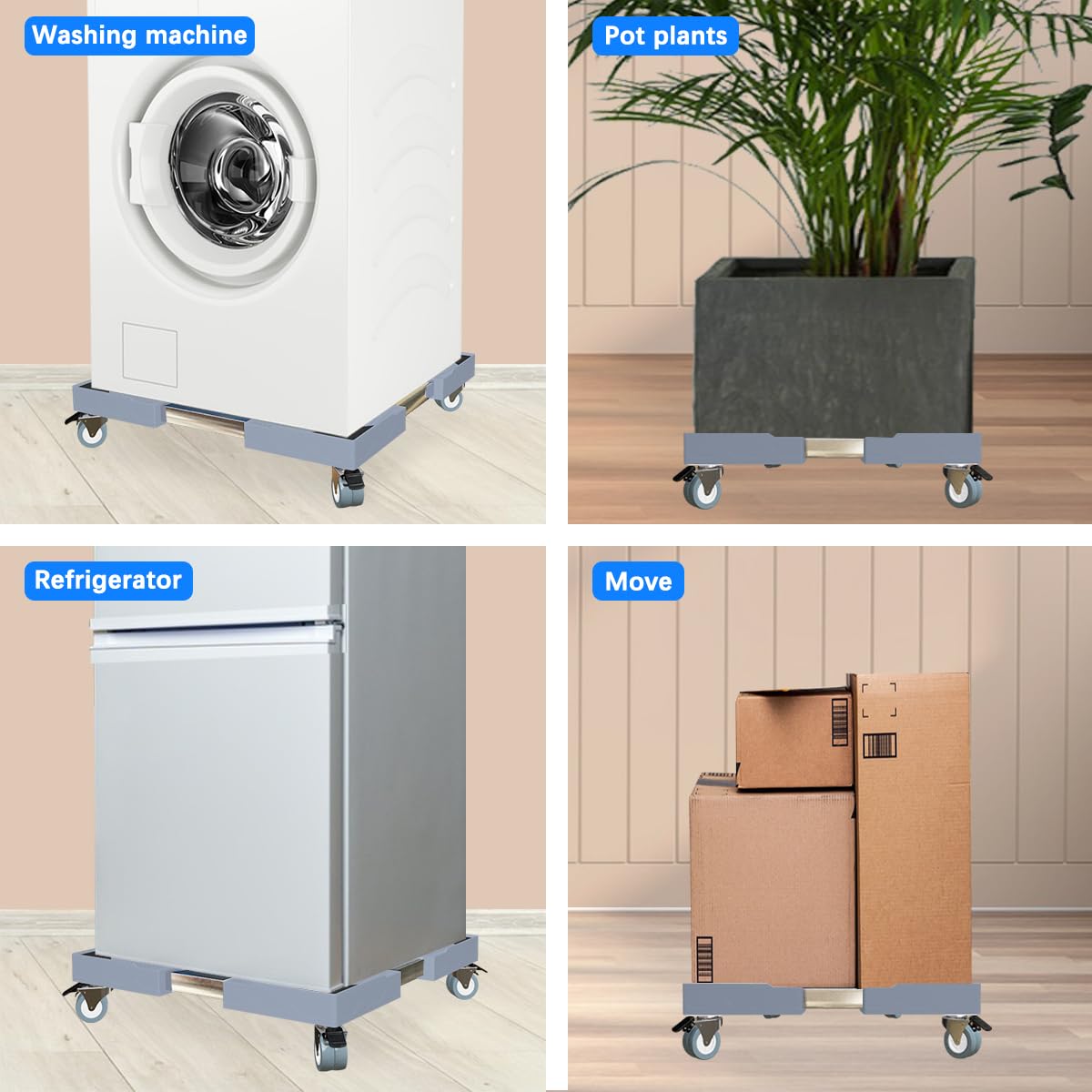 Appliance Dolly Cart with 4 Locking Wheels Mini Fridge Stand Adjustable 16"-26" Universal Mobile Roller for Portable