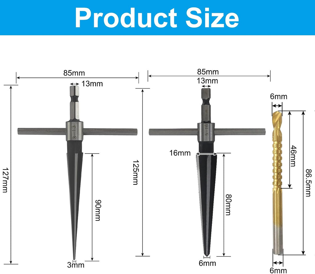 T Handle Tapered Reamer Set, 1/8"-1/2" and 3/16"-5/8"