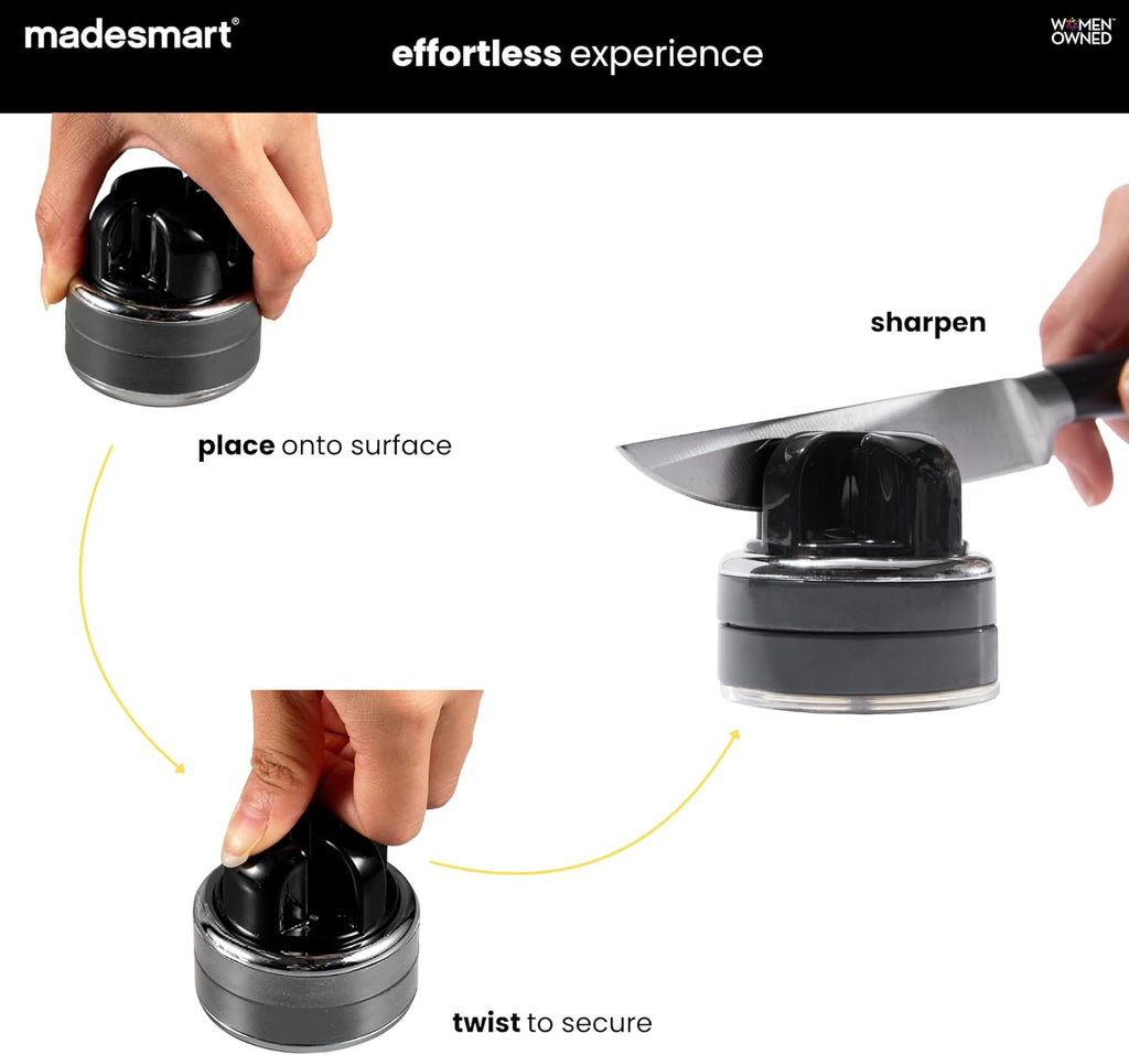 Knife Sharpener with Suction Base, 2-Stage Kitchen Knife & Scissors Sharpener, Compact Sharpening Tool for Straight
