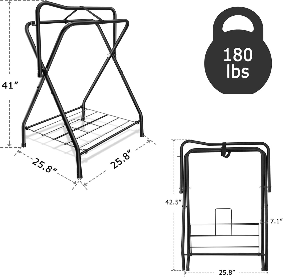 Folding Saddle Rack Heavy Duty Freestanding Horse Saddle Stand Detachable Saddle Rack Stand with Bottom Storage for