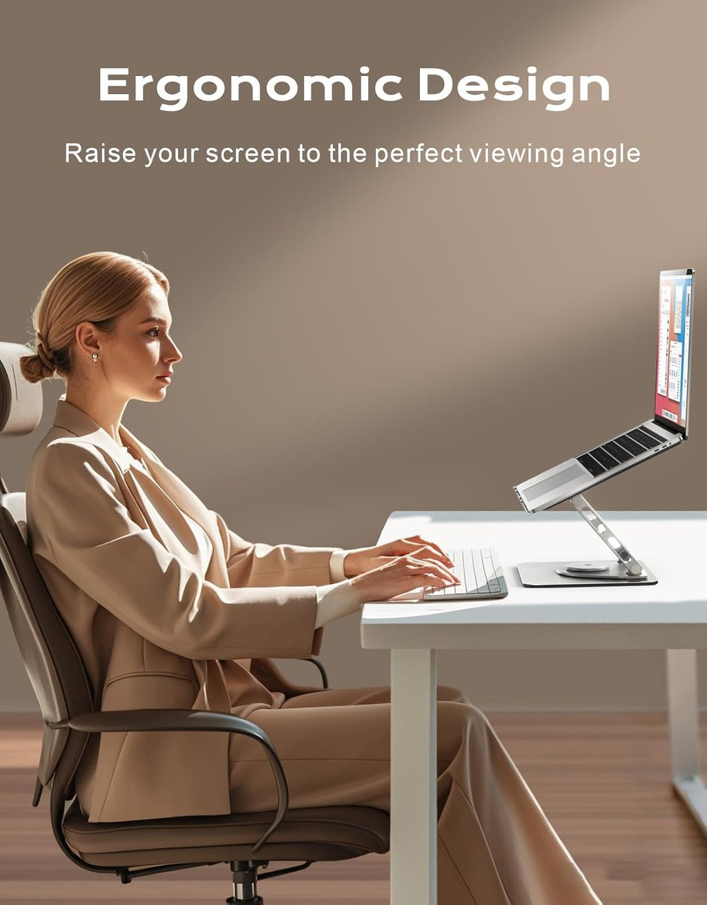 360° Rotatable Laptop Stand for Desk Adjustable Height, Ergonomic Laptop Riser Holder with Dual-bar Support, Portable