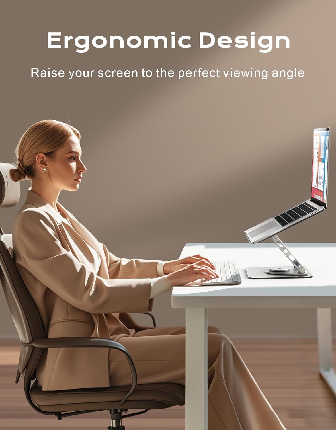 360° Rotatable Laptop Stand for Desk Adjustable Height, Ergonomic Laptop Riser Holder with Dual-bar Support, Portable