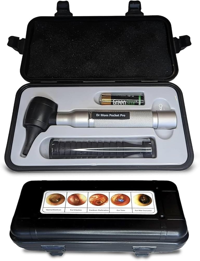 4th Generation Doctor Mom LED Pocket Pro Otoscope with Both Adult and Pediatric Disposable Specula Tips, Battery, and