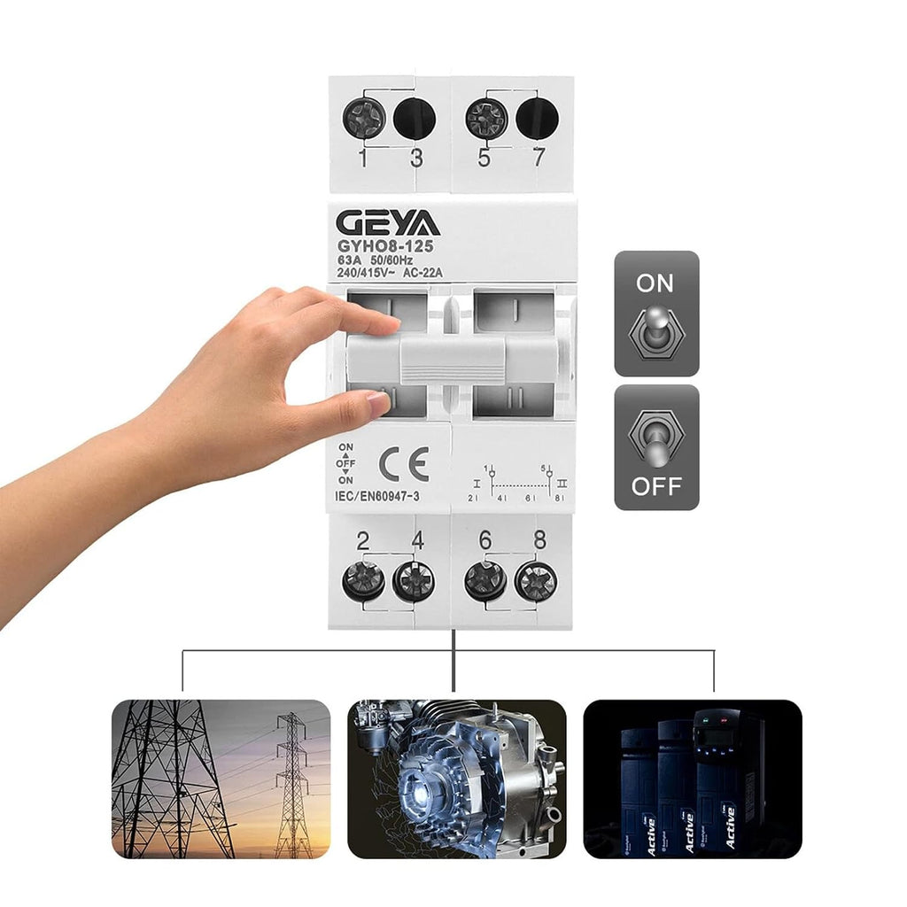 GEYA Manual Transfer Switch Dual Power for Grid & Generator Manual Conversion Isolation Switch DIN Rail Mount(2P-63A-240V)