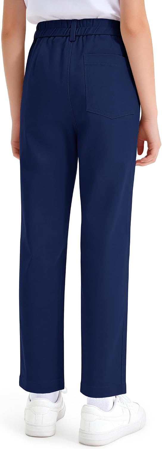 Girls School Uniform Slim Fit Pants with Pockets School Skinny Pants
