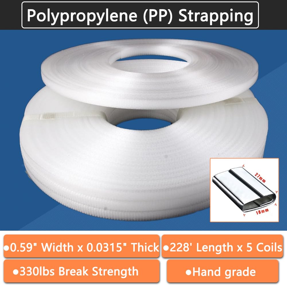 Hand Grade Polypropylene (PP) Strapping Coil 0.59" x 0.0315" 330lbs Break Strength White Poly Strap 100pcs strapping