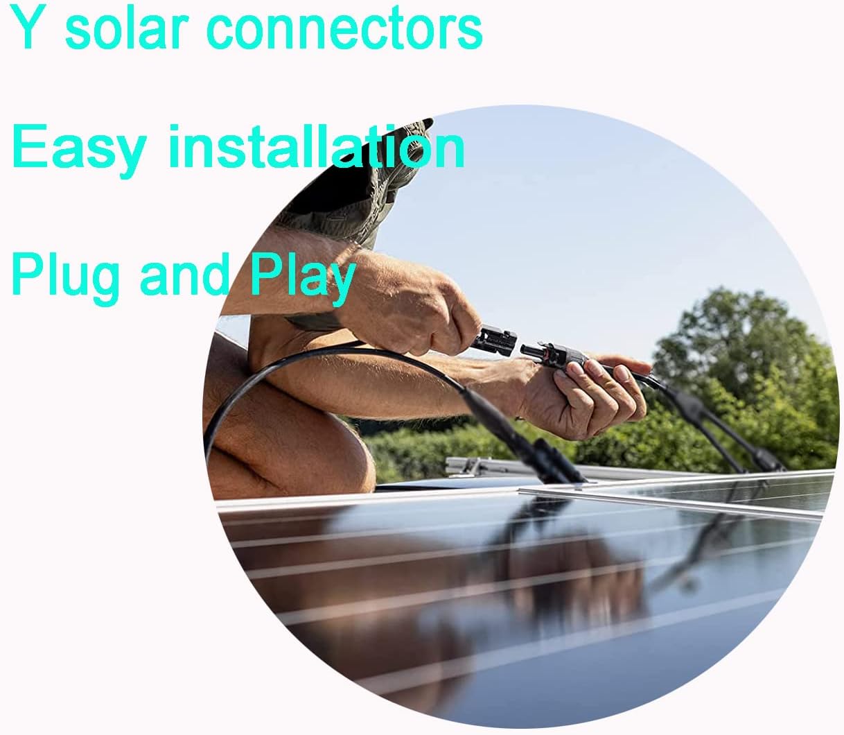 Y Solar Connector 1 to 2 Solar Y Branch Connector Adapter | 1 Pair with 10AWG 45A Waterproof IP68 40cm Male Female