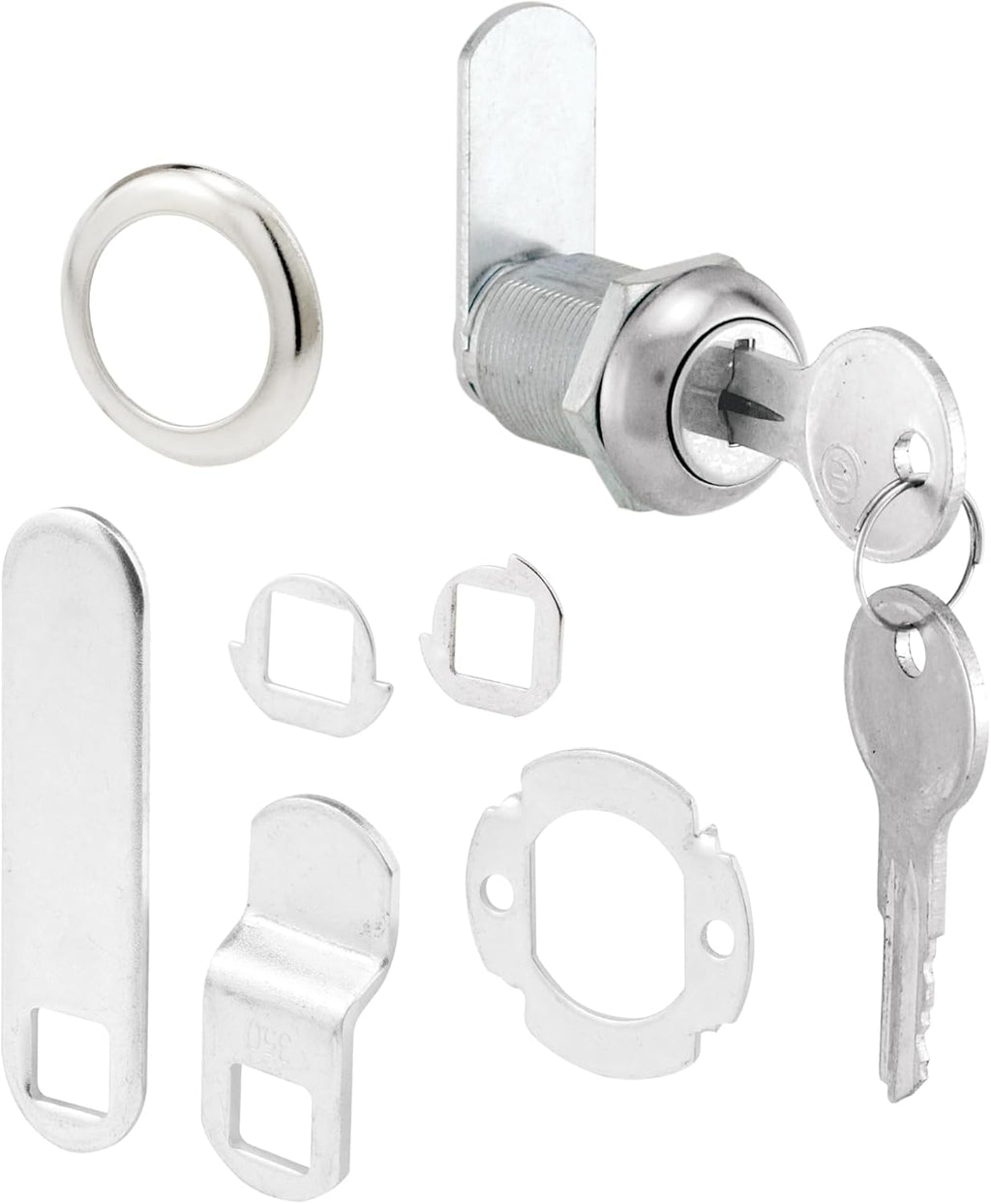 U 9943 Diecast Drawer & Cabinet Lock, 7/8 in., Stainless Steel | 3 Cams, Includes Trim Collar, 2 Washers, 2 Keys &