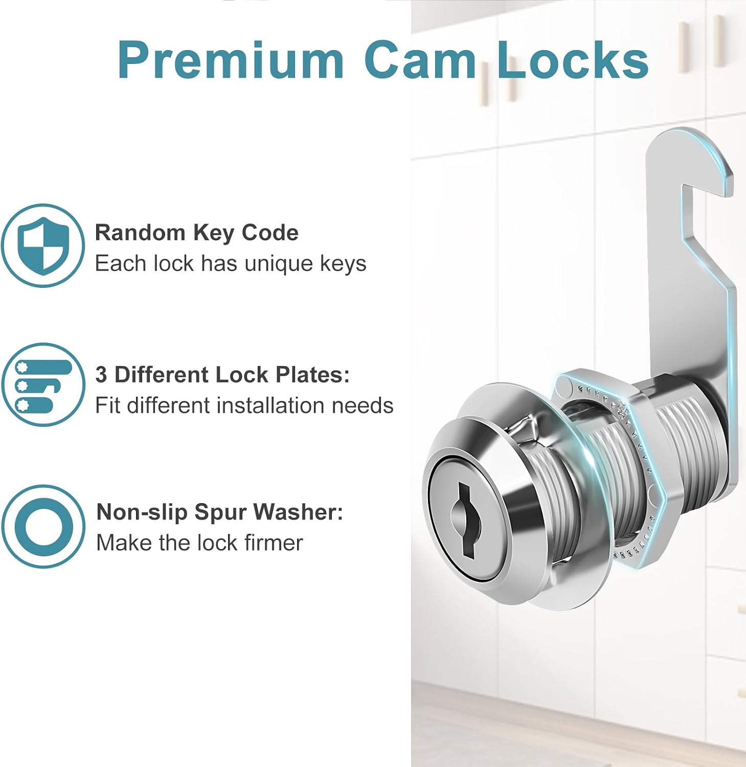 Cabinet Cam Lock 3/4" Keyed Different Cam Locks with Keys Secure Files Drawers RV Storage Locks Replacement Set, Zinc
