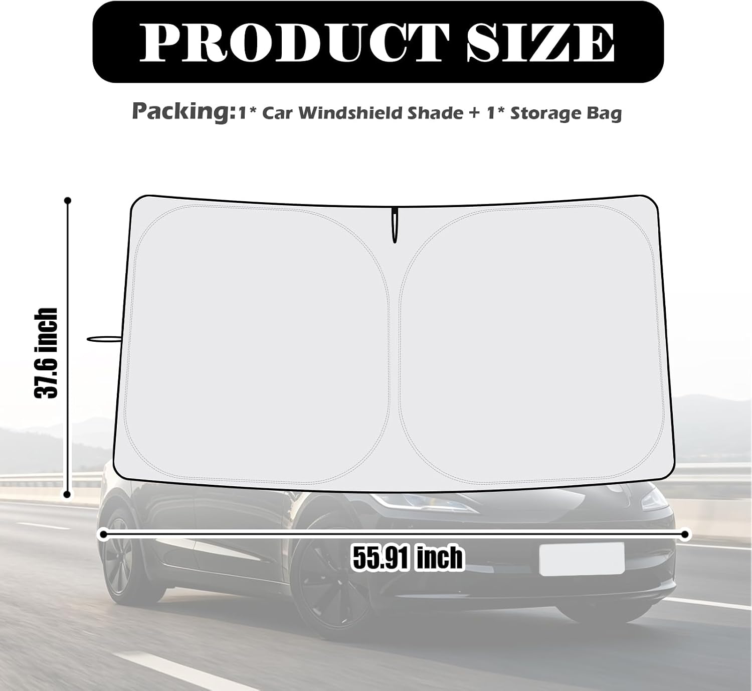 Foldable Car Windshield Sun Shade Compatible with Tesla 2017-2026 Model 3/Y,Oxford Cloth Sunshade for Car Windshield