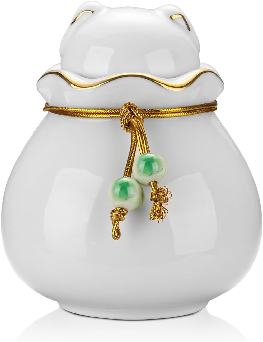 Pet Memorial Urn for Cat or Dog Ashes - 3.54"x3.15" Elegant Ceramic Keepsake Holder with Pet-Shaped Lid & Gold Trim