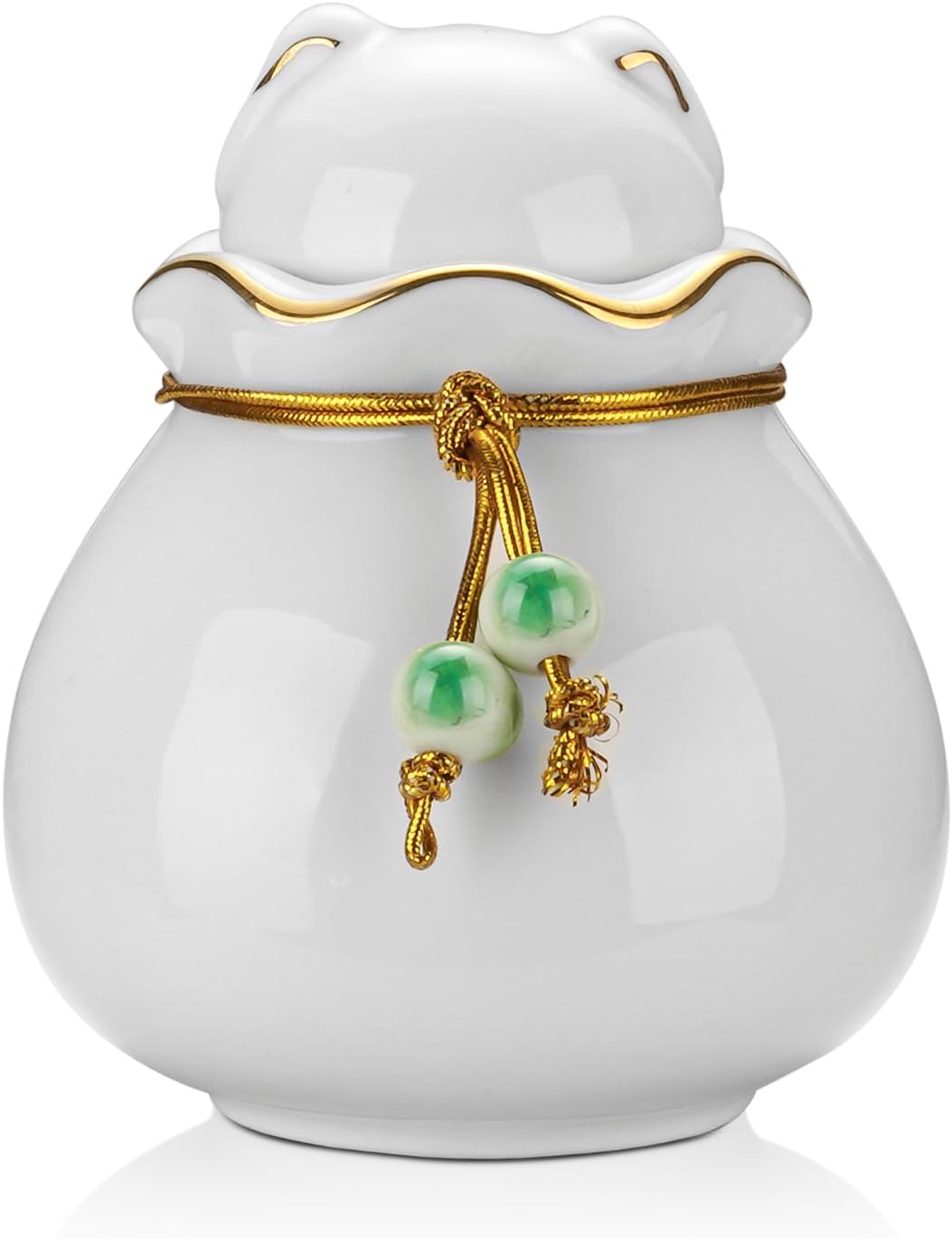 Pet Memorial Urn for Cat or Dog Ashes - 3.54"x3.15" Elegant Ceramic Keepsake Holder with Pet-Shaped Lid & Gold Trim