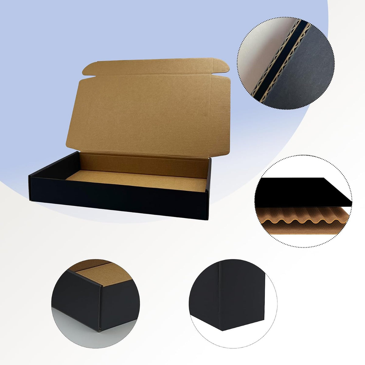 13x9x2 inch Black Shipping Boxes Pack of 24, Corrugated Cardboard Mailers