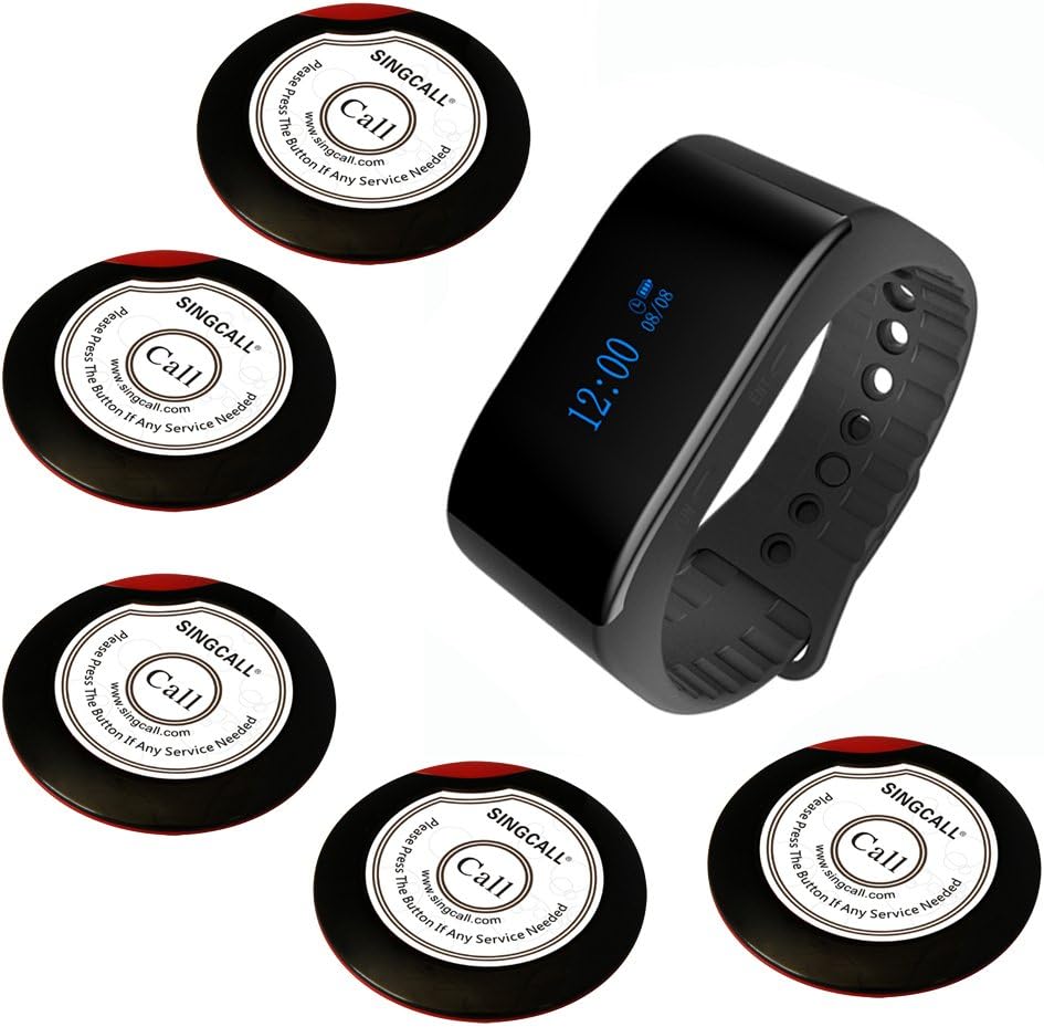 Wireless Waiter Calling System 1 Watch Receiver & 5 Call Buttons