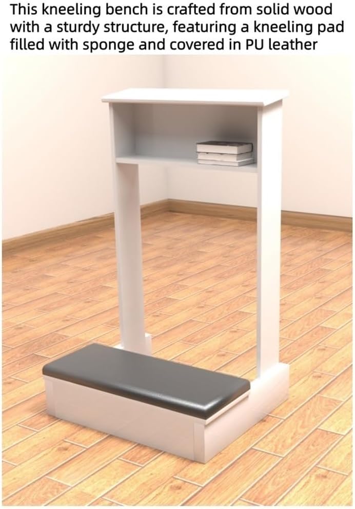 Church Pulpit Kneeling Chair, Padded Kneeler with Book Shelf, Wooden Prayer Kneeler, Wooden Prayer Kneeler with Shelf