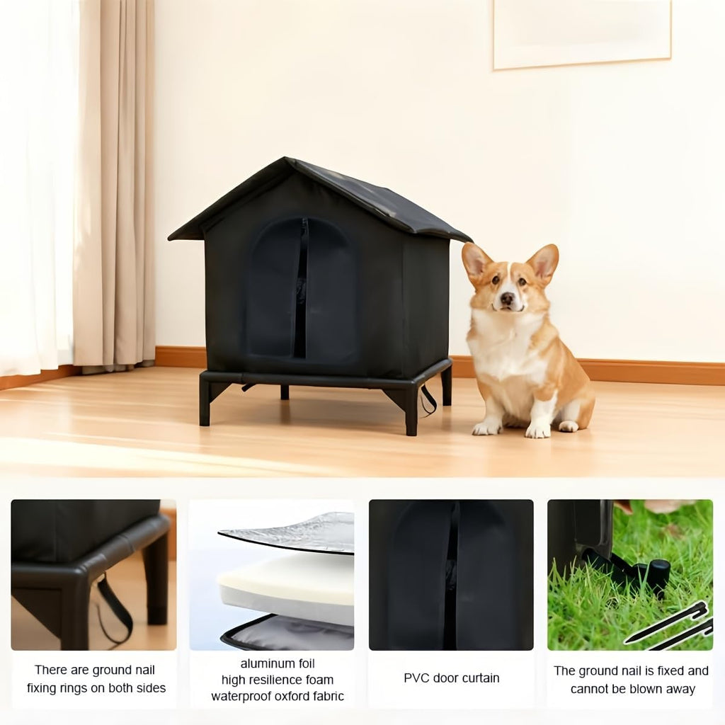 Insulated Dog House, All-Weather Outdoor Pet Shelter with Thermal Aluminum Foil Lining, Portable Foldable Design for