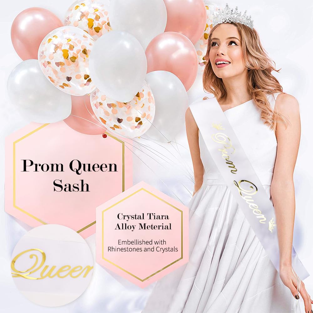 Prom Queen Sash and Tiara Set, Silver Tiaras and Crowns for Women, Prom Queen for Halloween Costume Cosplay Prom