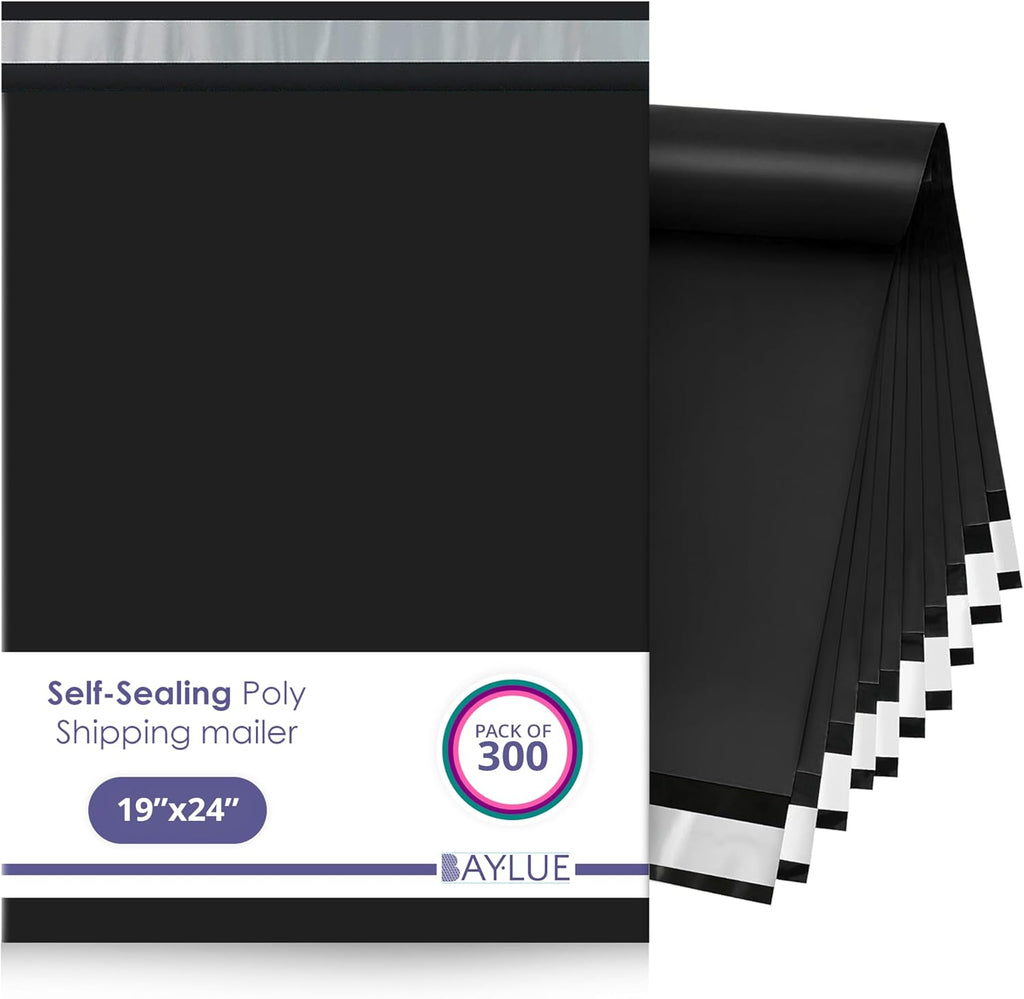 Black Poly Mailers 19x24, Self Seal Shipping & Mailing Bags, 300 Pack Bulk