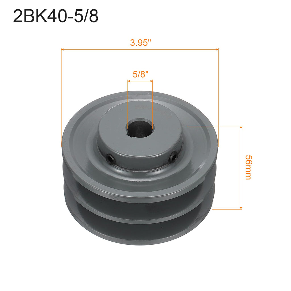 uxcell 2BK40-5/8 V-Belt Sheave 5/8"Bore 3.95"OD Double Groove Web Sheave Bored-to-Size Sheave, Cast Iron, Belt Section for 3L or B Belt