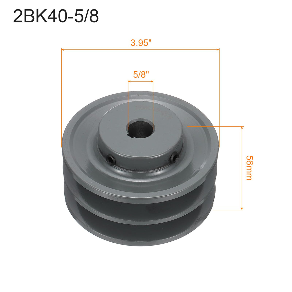 uxcell 2BK40-5/8 V-Belt Sheave 5/8"Bore 3.95"OD Double Groove Web Sheave Bored-to-Size Sheave, Cast Iron, Belt Section for 3L or B Belt