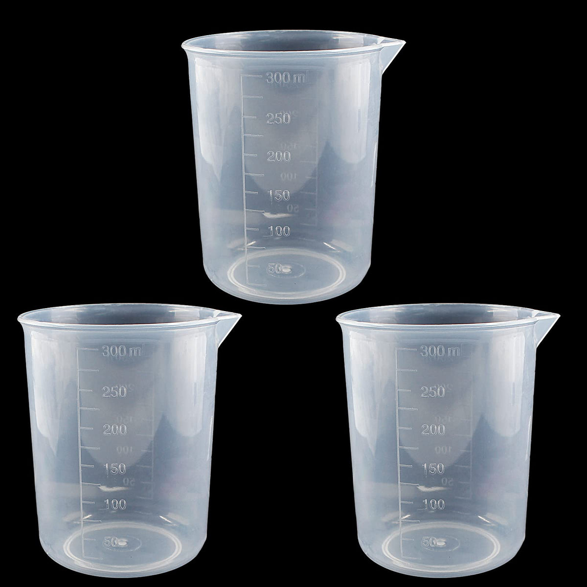 250ml-300ml Plastic Graduated Beaker, Transparent, 3 Pack