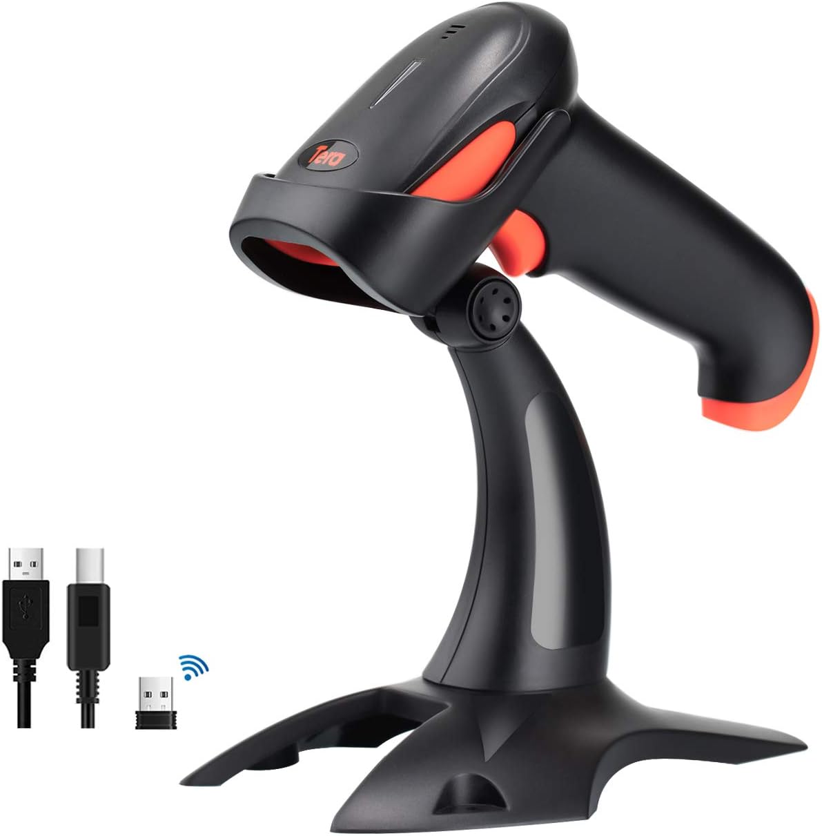 Barcode Scanner Wireless with Stand: 1D 2D QR 3-in-1 Connection HW0001 | 640*480 CMOS Rolling, 2.4G BT USB, 2200mAh