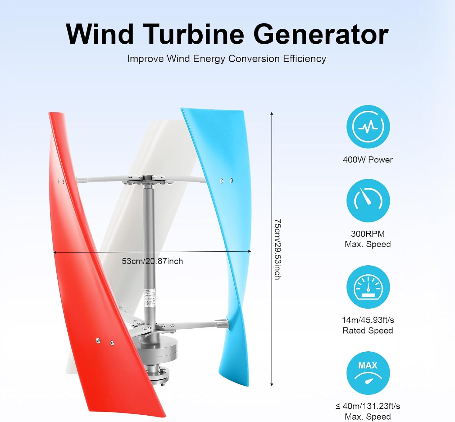 3-Blade Wind Turbine Generator,400W Wind Turbine Generator W/Controller | 24V DC Rare Earth Permanent Magnet