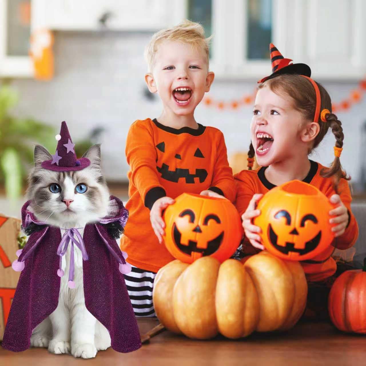 Halloween Cat Costumes, Small Purple Cat Wizard Cape Adjustable Pet | Halloween Wizard Cloak for Little Dogs Cats