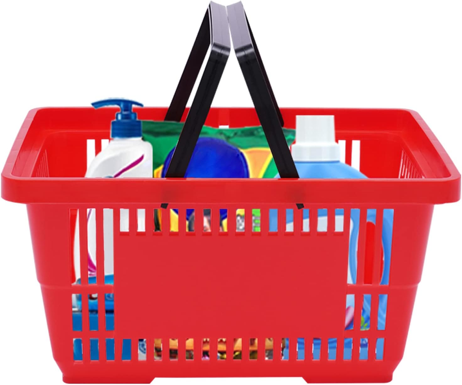 12PCS Shopping Baskets with Handles, 21L Plastic Grocery Basket for Retail Store, Supermarket, Grocery Shopping |17"