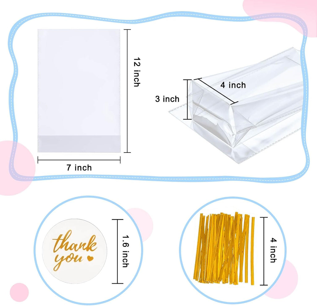 Clear Cellophane Treat Bags 7x12 with Flat Bottom & Gusset