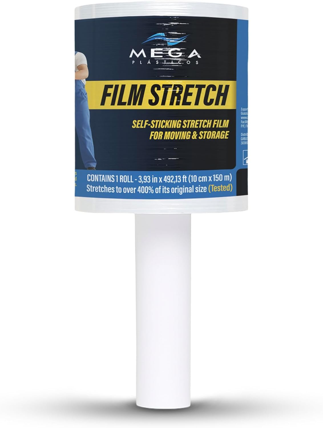 Pack of 10 Mini Stretch Film with Handle – 4 in × 492 ft – 25 Micron – Professional-Grade Wrap for Bundling, Packing