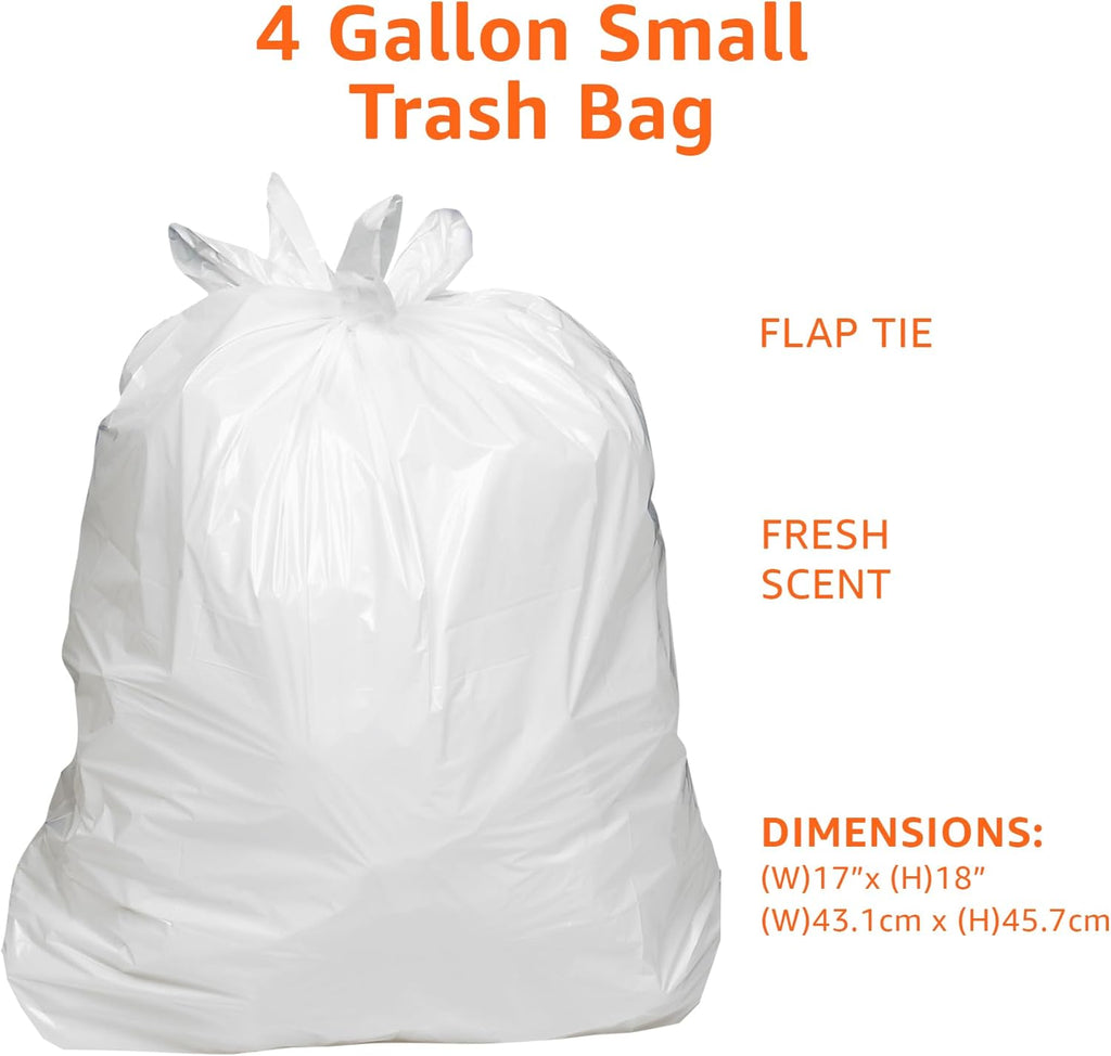 Small 4 Gallon Trash Bags with Flap Ties, Fresh Scent, Odor Control, 0.5 mil Thick, 80 Count