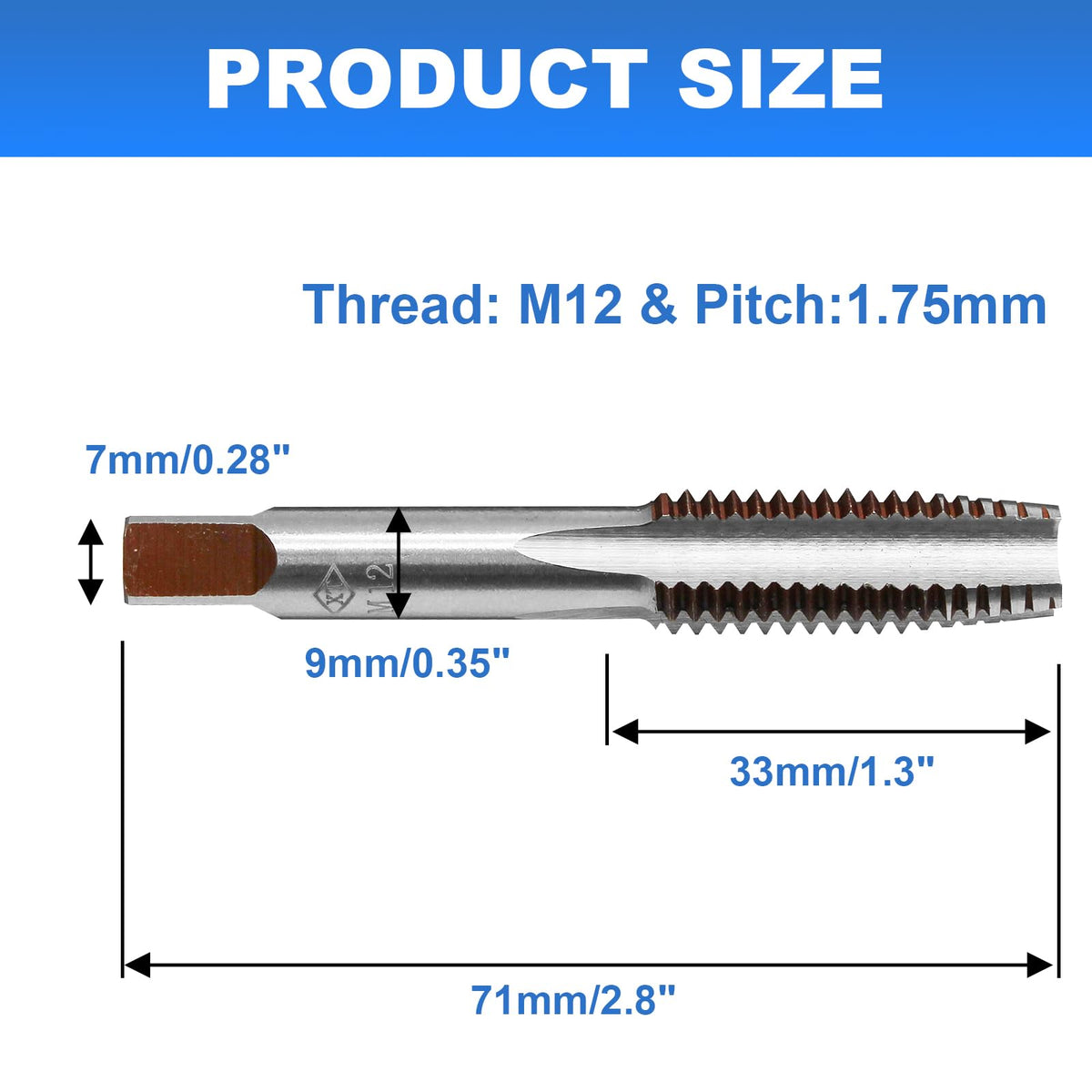Litoexpe 2 Pcs M12 x 1.75 Metric Hand Tap