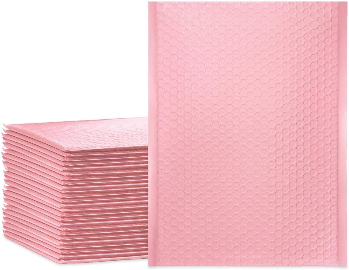 Large Bubble Mailers 9.5x14.5 Inch Light Pink 25 Pack Poly Padded Envelopes Large #4 Mailing Packages Opaque