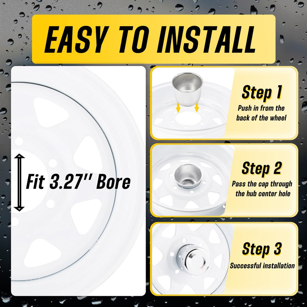 4Pcs 3.27" Stainless Trailer Wheel Center Caps, 3.41" H Chrome