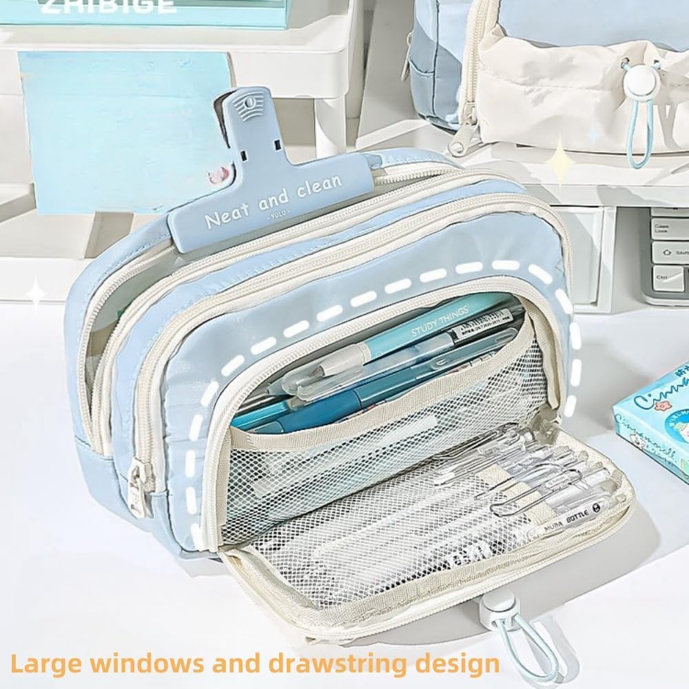 Pencil Case Big Capacity Pen Holder Large Opening Pencil Pouch Box Cute Aesthetic Drawstring Pen Case (Strawberry Pink)
