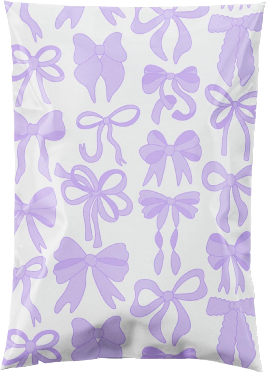 Poly Mailers 6x9, Purple Bows, 100 Pack
