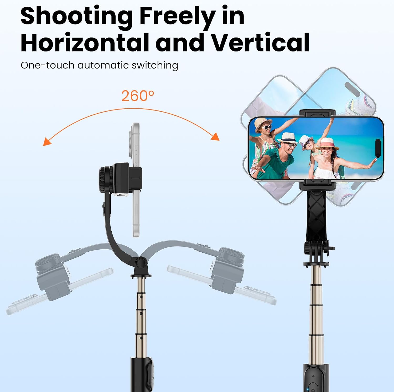 Gimbal Stabilizer for Smartphone, 1-Axis Auto Balance Handheld Gimbal, 360° Rotating Extendable Selfie Stick Tripod
