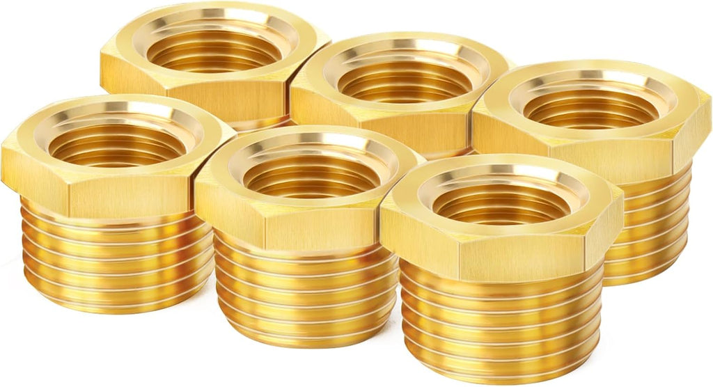 ChillWaves Brass Pipe Fitting, Reducer Hex Bushing 3/4" NPT Male x 1/2" NPT Female Thread Adapter(6-PACK)