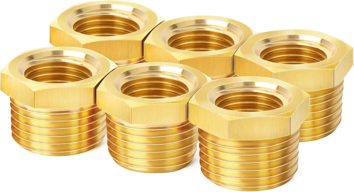 ChillWaves Brass Pipe Fitting, Reducer Hex Bushing 3/4" NPT Male x 1/2" NPT Female Thread Adapter(6-PACK)