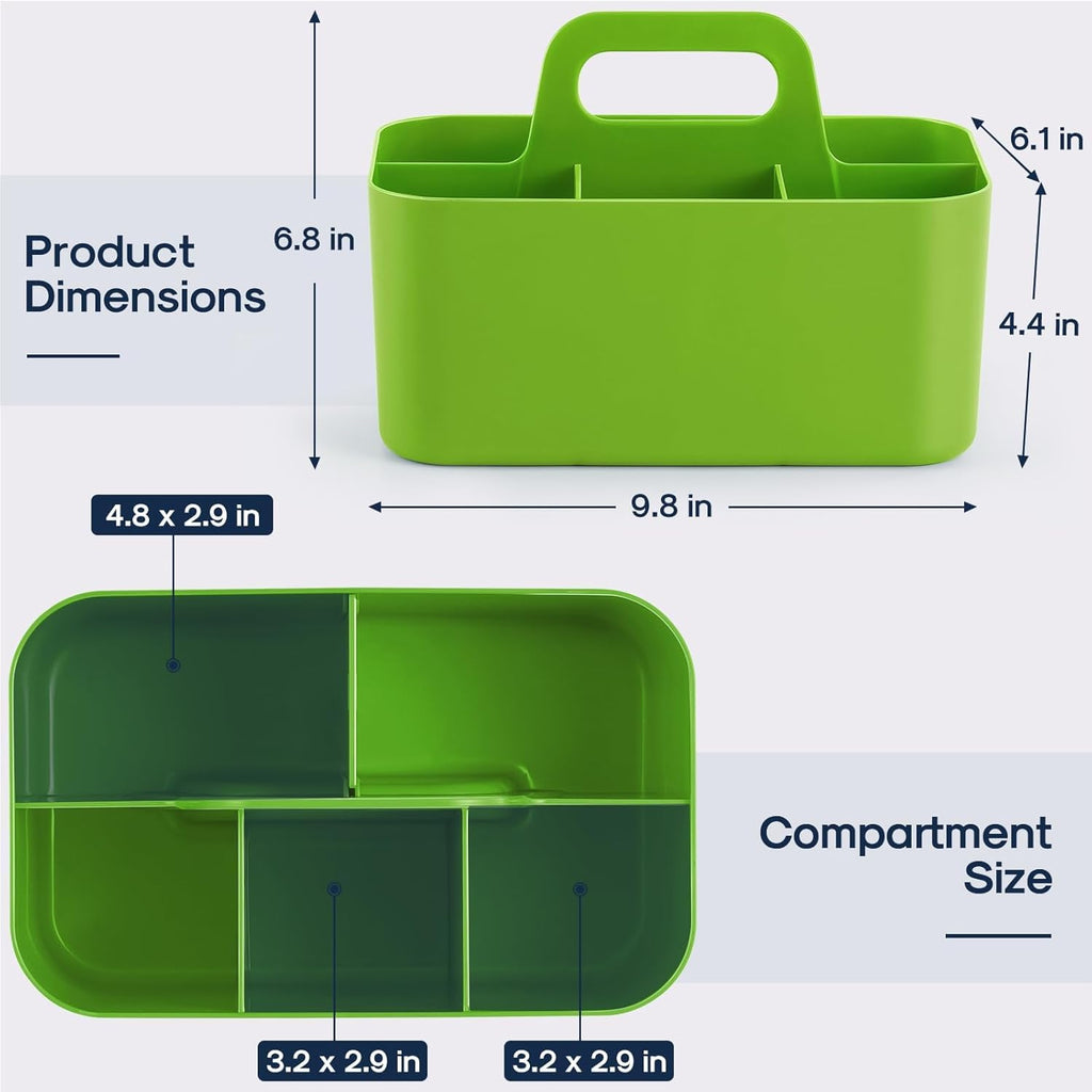 Multiuse Caddy Organizer with Handle, Portable Divided Plastic Tote Bin - Art Craft, Stationary Pen Marker Crayons