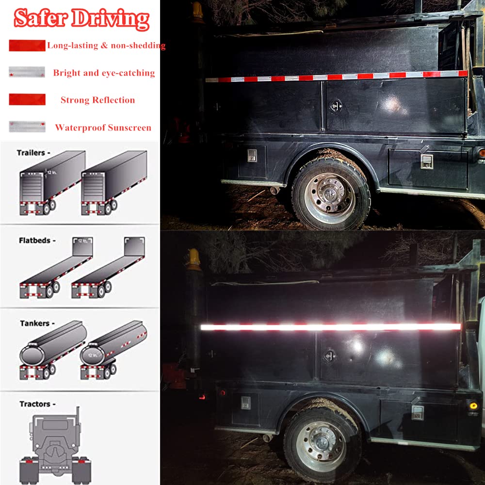 Reflective Tape 2" × 12" 10 PCS Red & White Trailer Reflector Outdoor