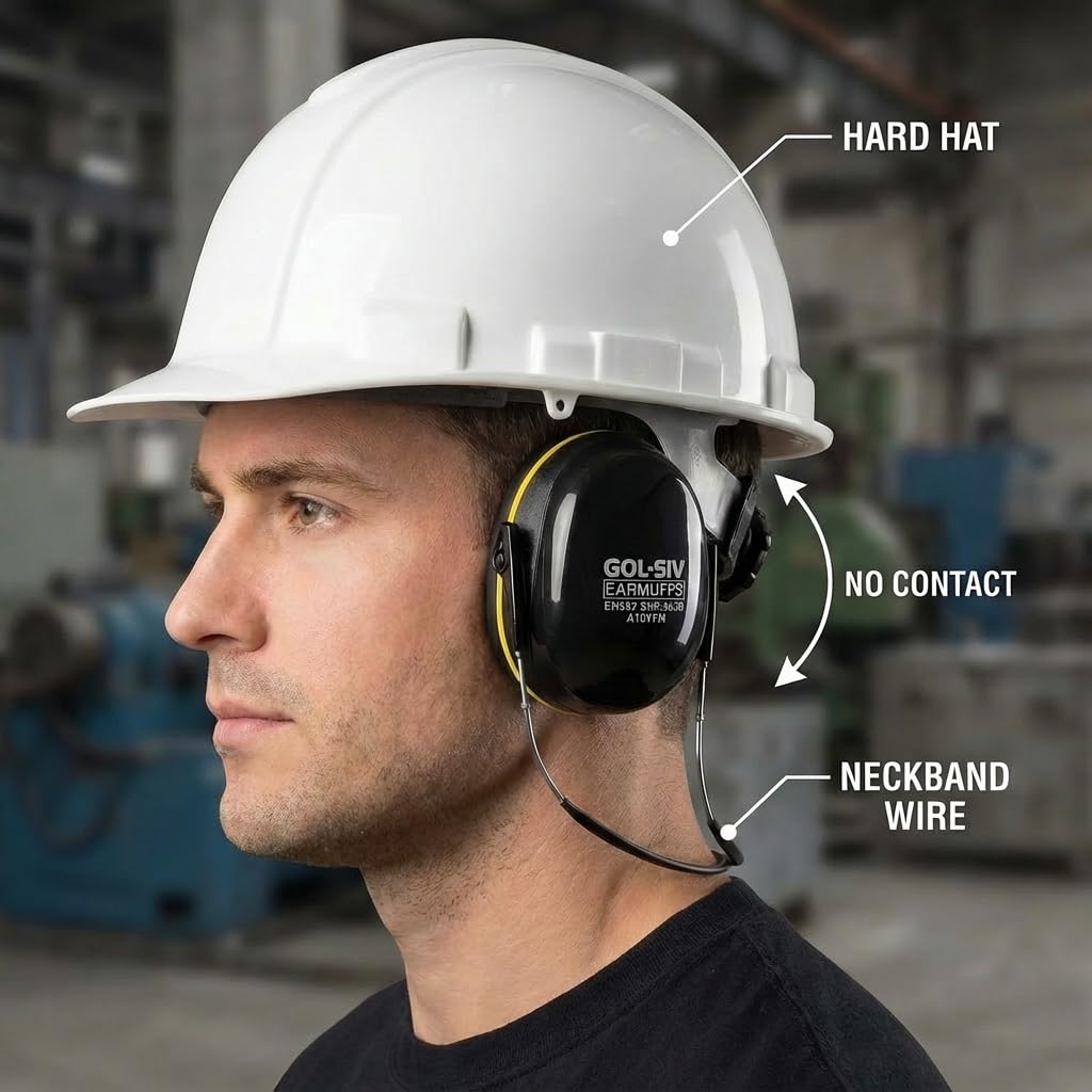 Neckband Ear Muffs, SNR 30dB Hearing Protection, Black