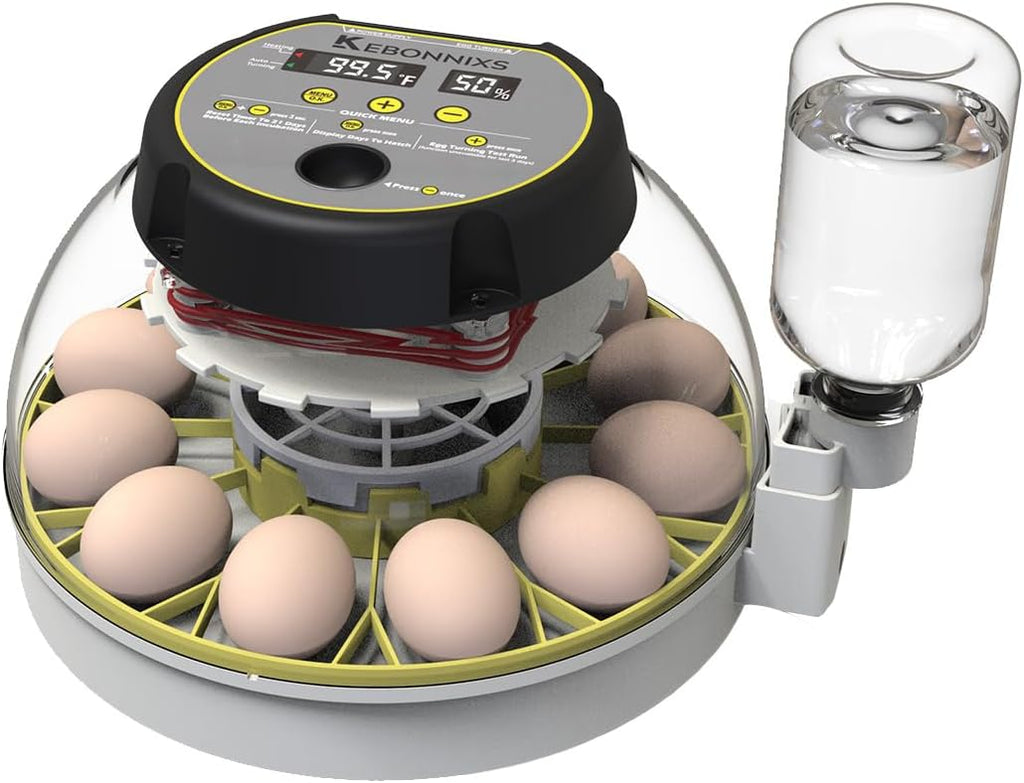 12 Egg Incubator with Humidity Display, Egg Candler, Automatic Egg Turner