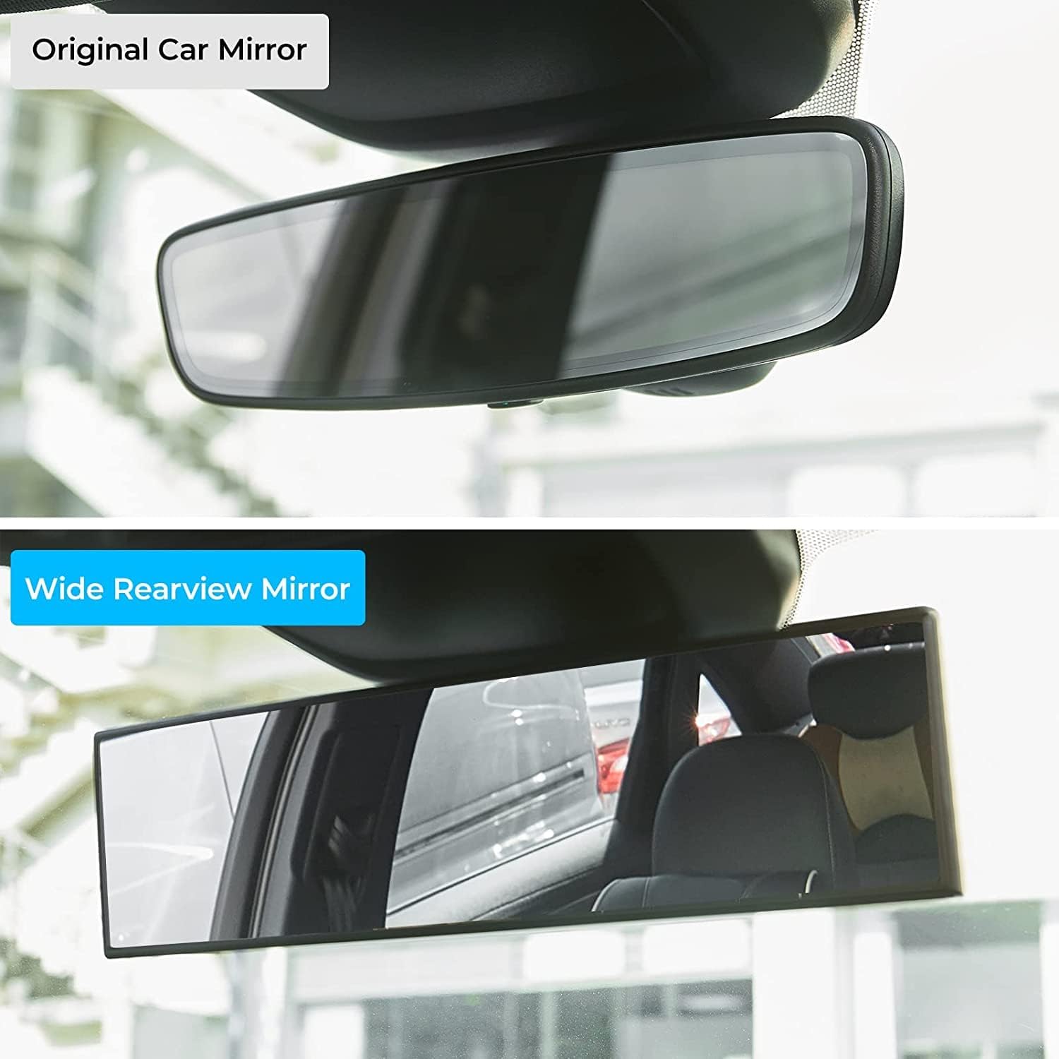 Panoramic Rear View Mirror, 12 Inch Wide Angle Clip On Mirror, Universal Car Interior Accessories, Convex Interior