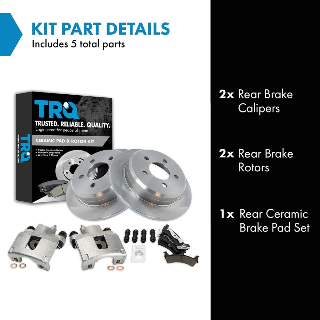 Rear Brake Pad and Rotor Set Ceramic Solid Rotors Calipers Compatible with 1995-1998 Jeep Grand Cherokee