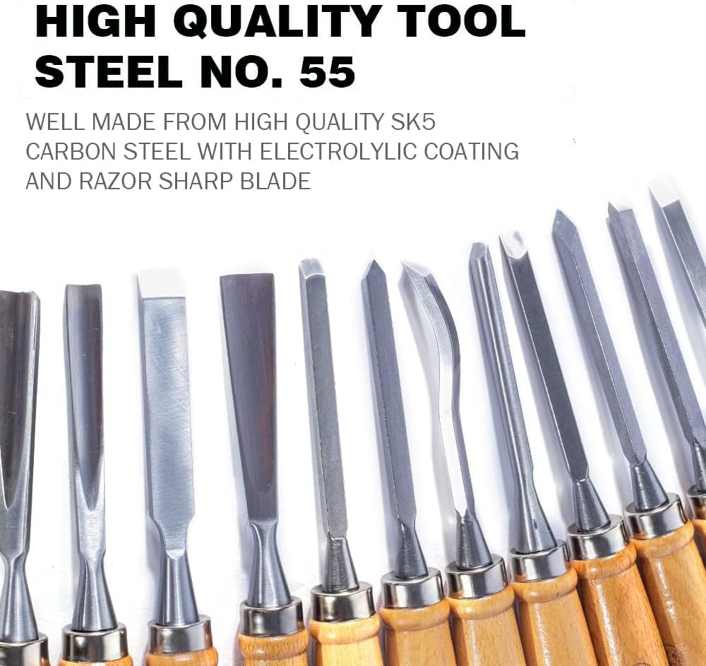 12pcs Wood Carving Chisel Set- Sharp Woodworking Tools with Case Storage