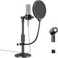 Desktop Microphone Stand,Adjustable Height Mic Stand with Pop Filter Shock Mount Mic Clip 3/8" to 5/8"