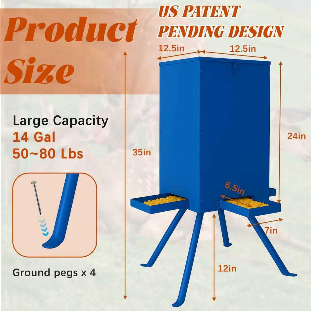 85lbs Deer Feeder,Weatherproof Deer Feeders with 4 Feeding Tray and 4-Leg Stand,Heavy Duty Metal Gravity Feeder for