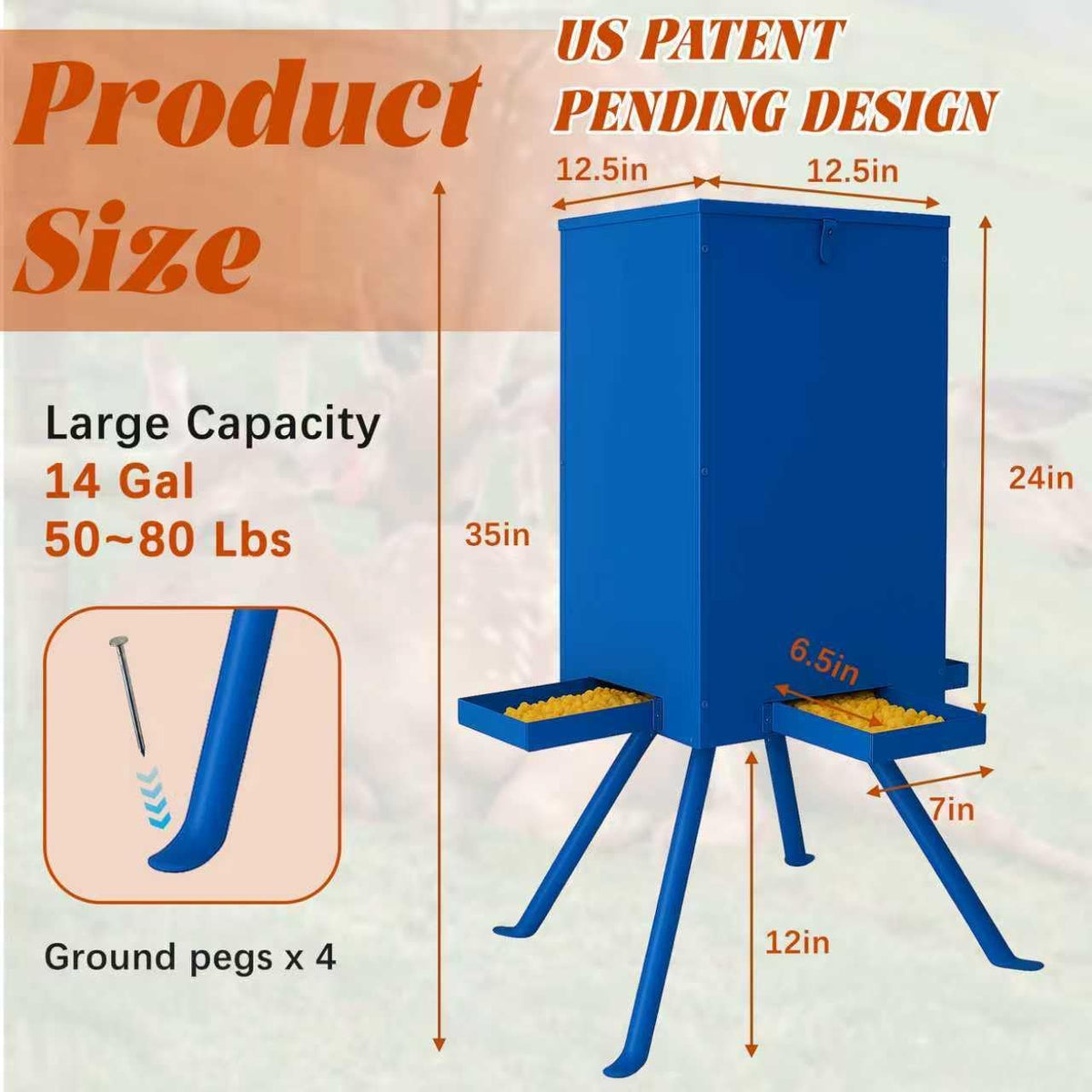 85lbs Deer Feeder,Weatherproof Deer Feeders with 4 Feeding Tray and 4-Leg Stand,Heavy Duty Metal Gravity Feeder for